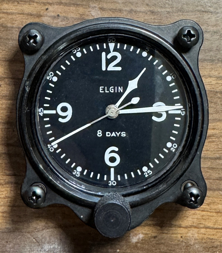 Elgin National Watch Co Grade 562 A-7 2 1/4" 8 Jewel Aircraft Clock White Number
