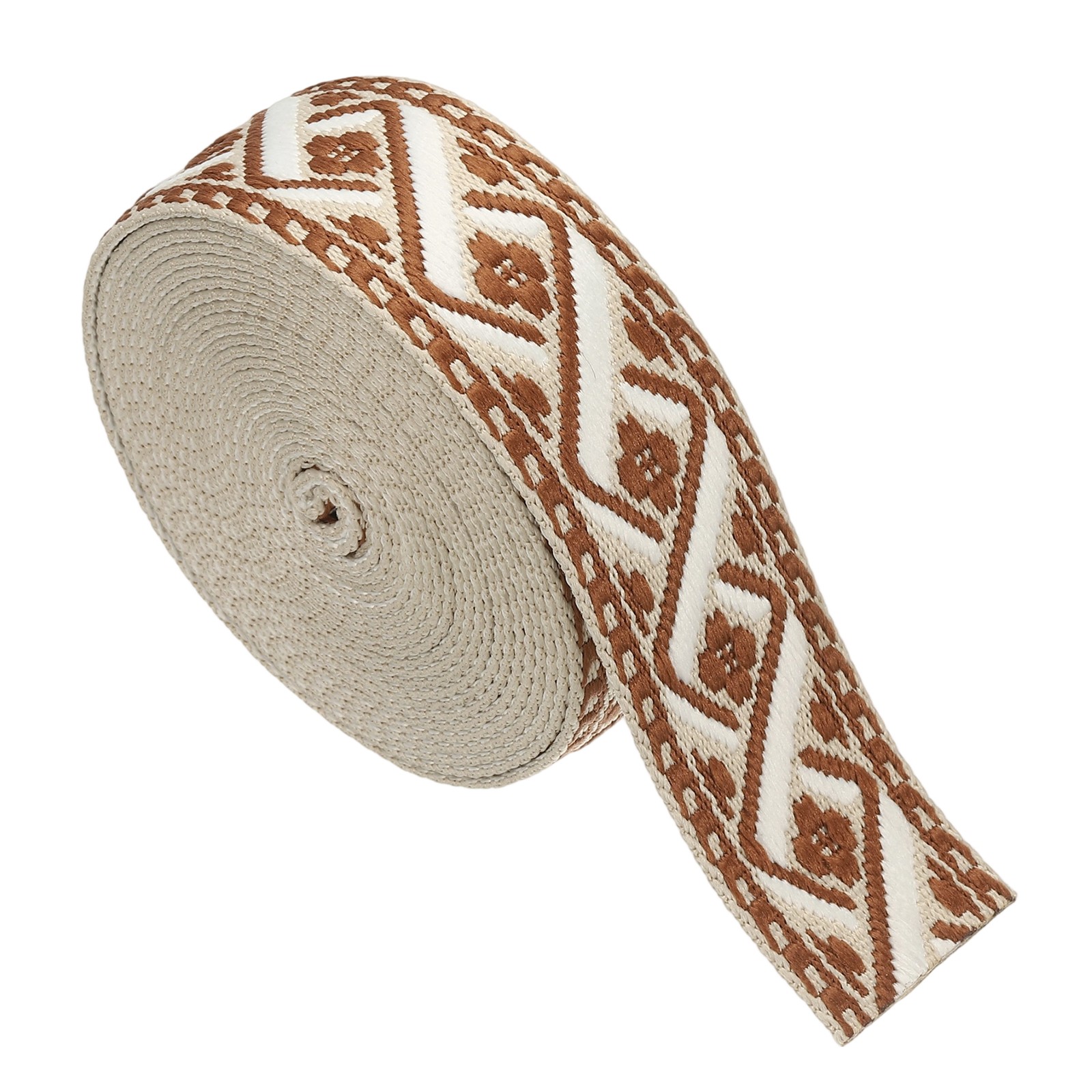4.75Yards Cotton Webbing Strap 38mm Jacquard Webbing Strap Cream-Dark Brown