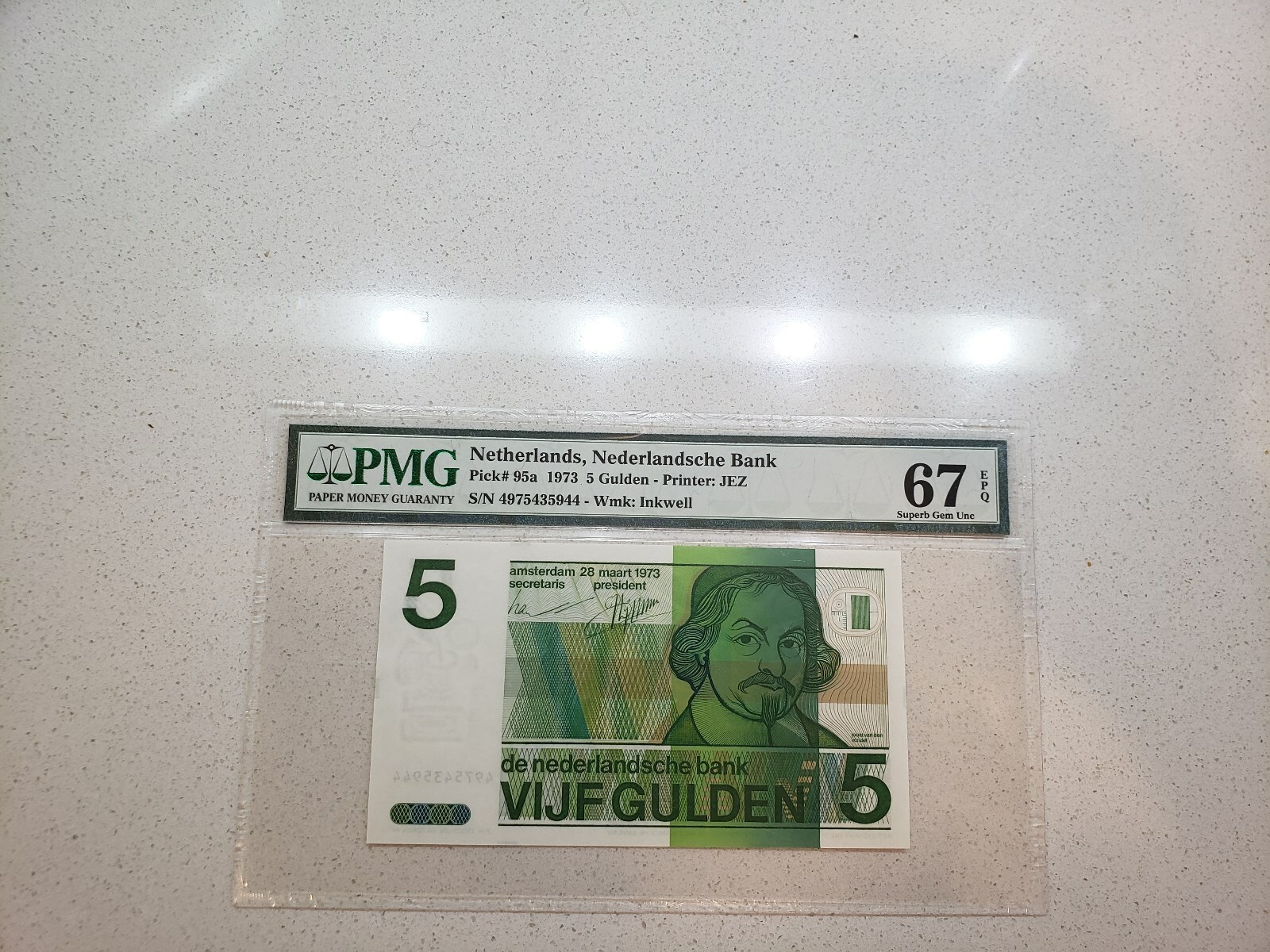 1973 Netherlands 5 Gulden, PMG 67 EPQ Superb Gem Unc.