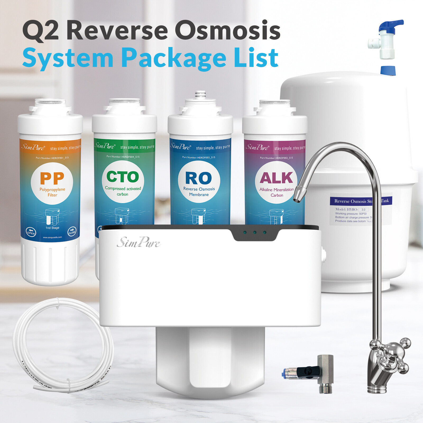 Simpure Q2 Under Sink Water Filter System Reverse Osmosis Space Saver Purifier