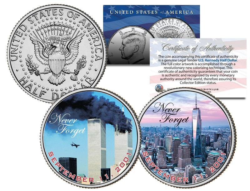 WORLD TRADE CENTER *Never Forget* 9/11 JFK Kennedy Half Dollar US 2-Coin Set WTC