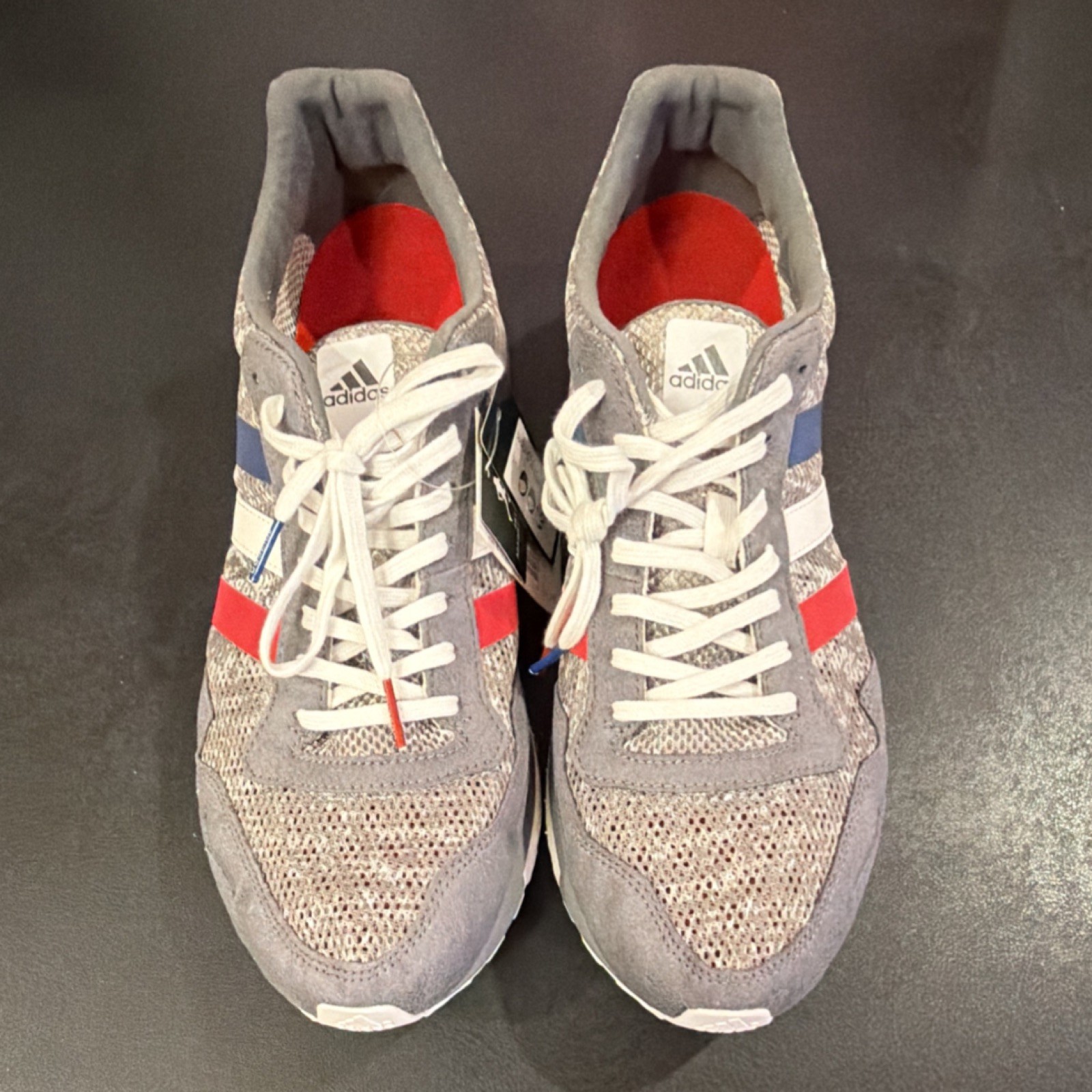 adidas adizero adios 3 AKT Men's Running Shoes Gray Red Blue Mesh Size 12 CP9368