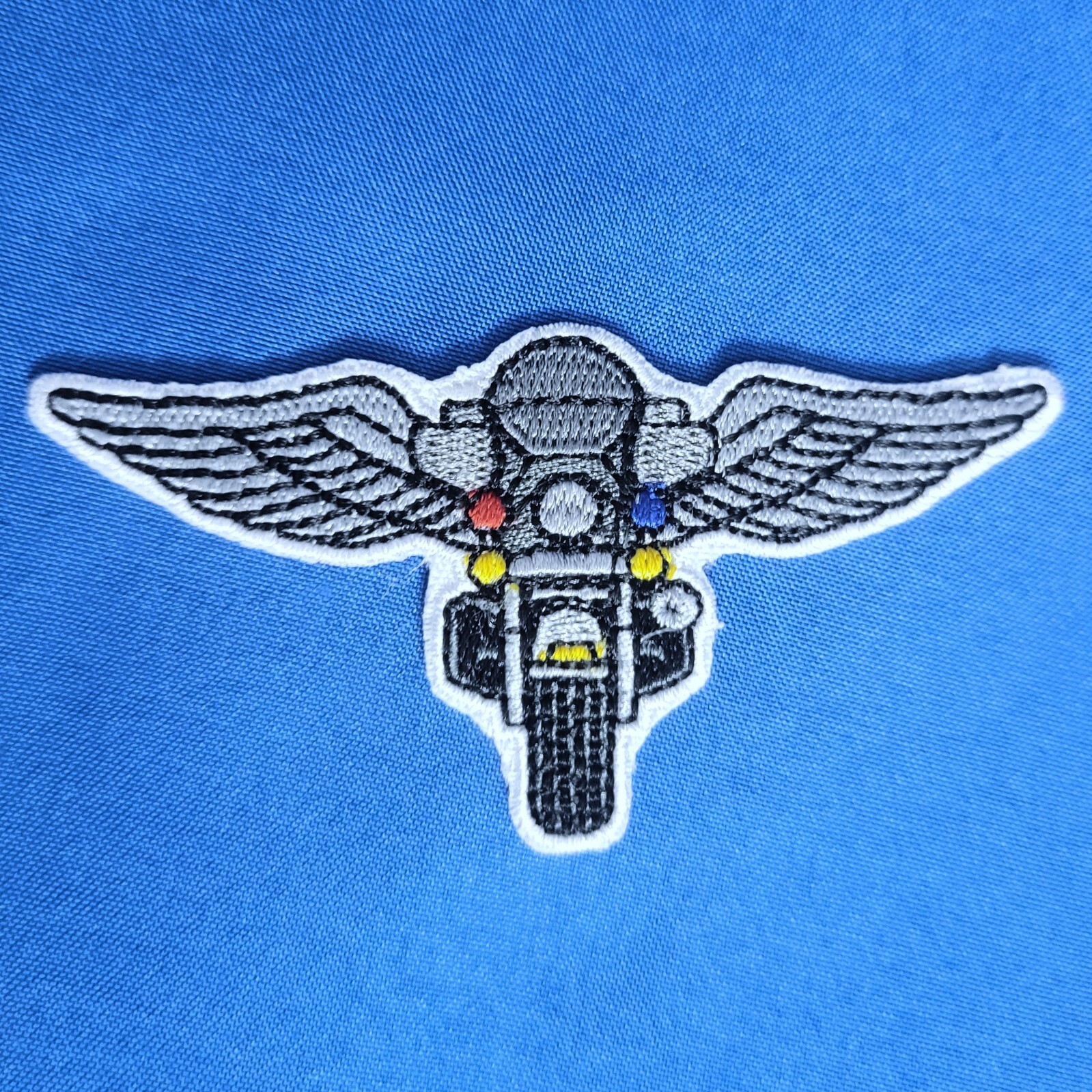 HD MOTORCYCLE WING PATCH: Embroidered Patch, Item #2005 White