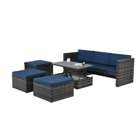 Sofa Set With Chaise Longue. Patio Furniture, Outdoor Wicker Furniture with Coff