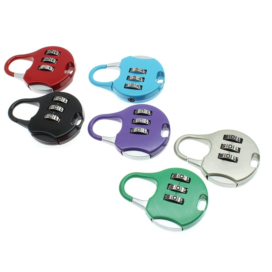 HAJXZH 6 Pcs Luggage Combination Locks 6C, Black,Blue,Green,Purple,Silver