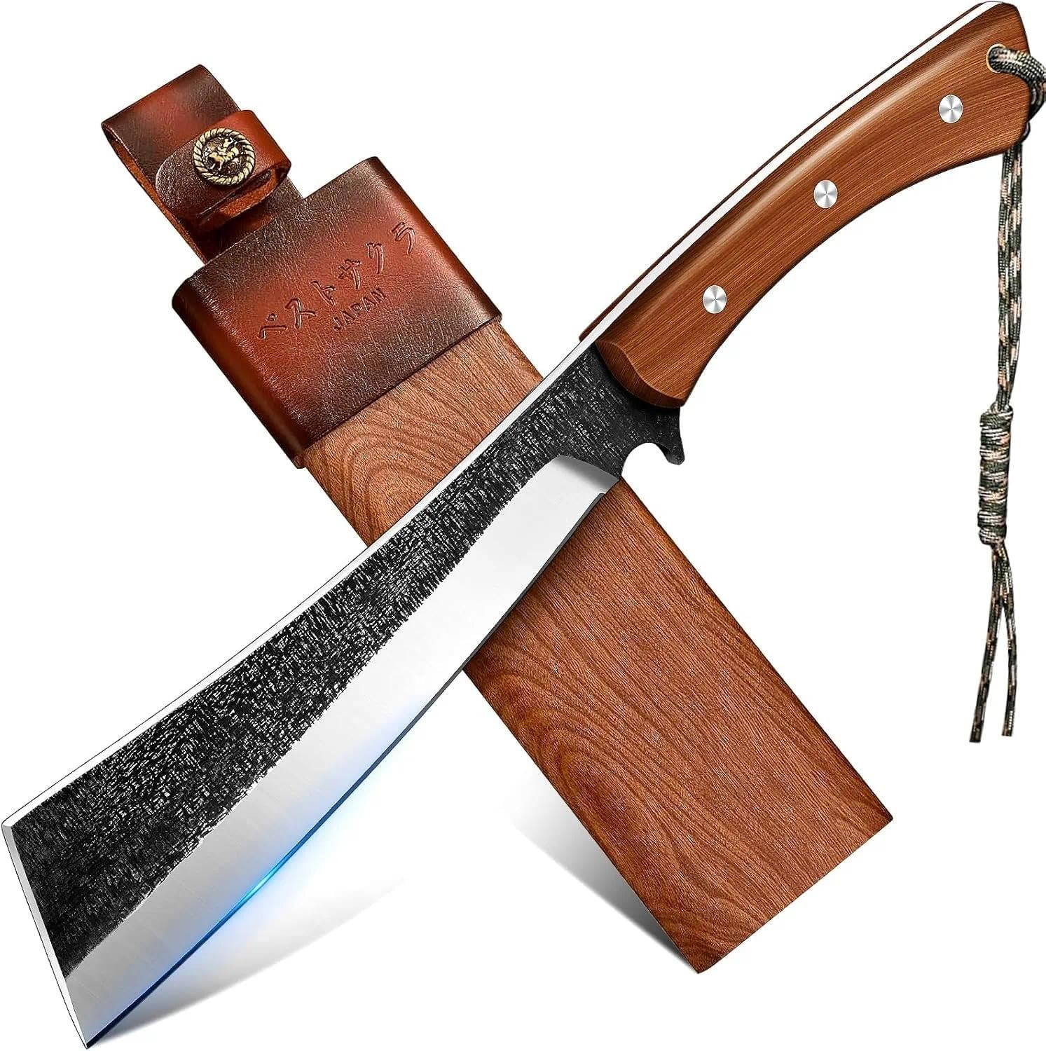 Japanese Style High Carbon Steel Machete with Red Sandalwood Ergonomic Full Tang