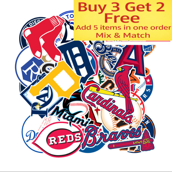 30pcs Waterproof Vinyl Stickers MLB All 30 Teams LOGO Baseball Luggage Phone Car