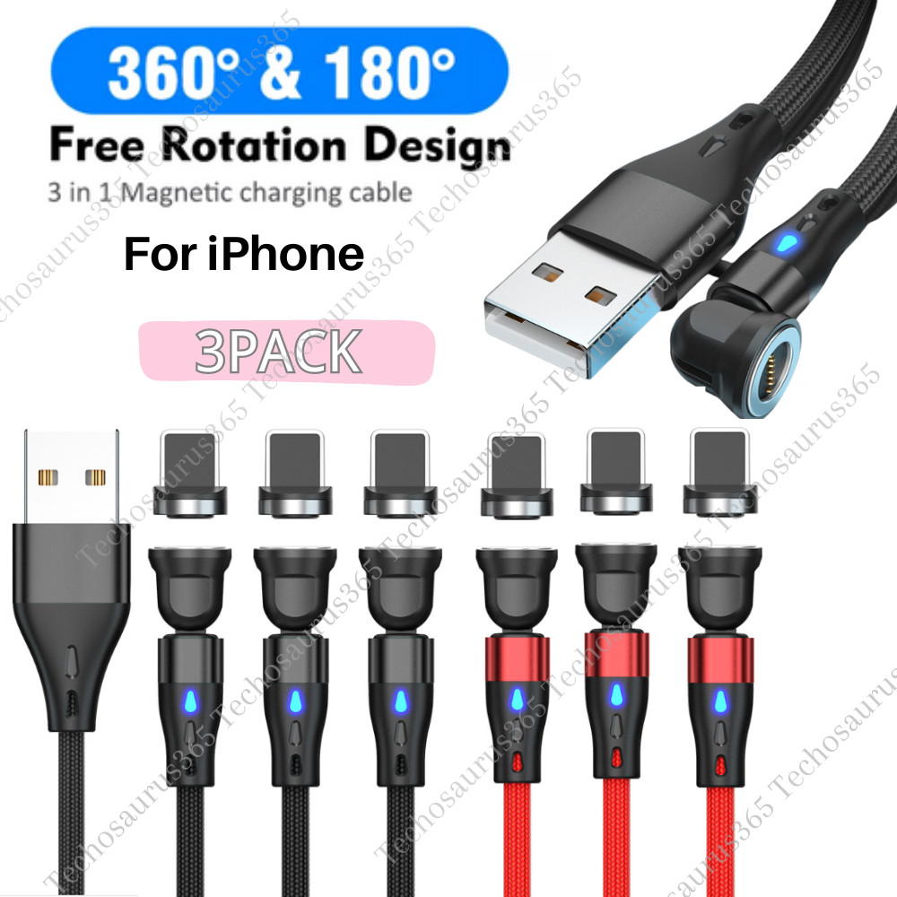 For iPhone 14 13 12 11 XR X 8 7 6 360° Magnetic USB Fast Charger Data Cable Cord