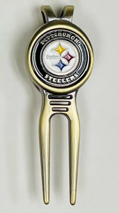 Pittsburgh Steelers Golf Belt Clip Divot Tool Antique with Removable Ball Marker