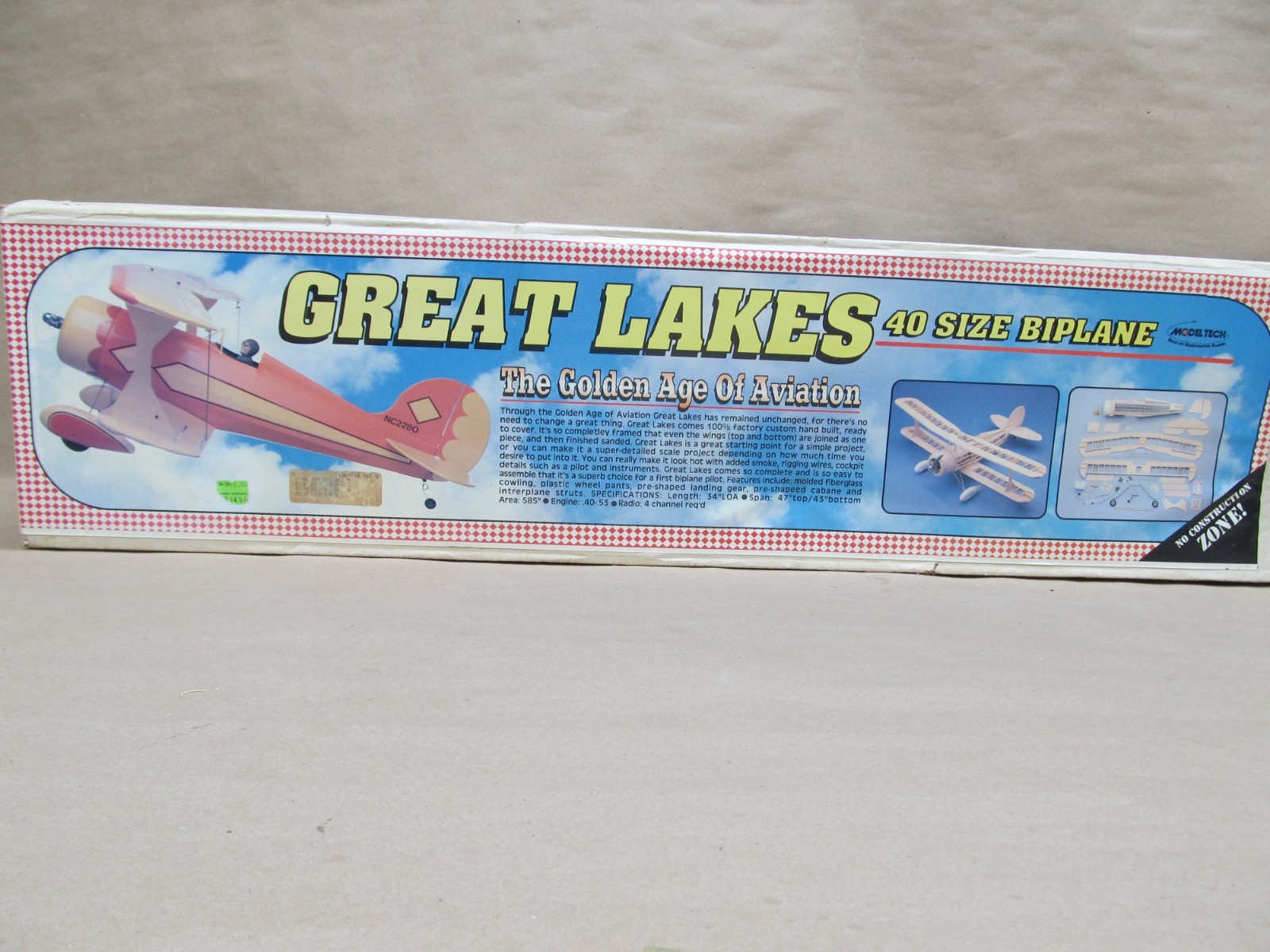 Vintage Model Tech Great Lakes 40 Size Biplane R/C Airplane Kit - #123685