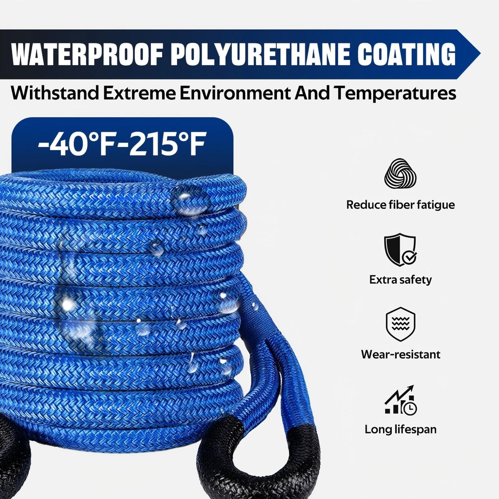 Aurorasters Kinetic Recovery Rope 1-1/8" x 20ft, 48600lbs Heavy Duty Kinetic ...