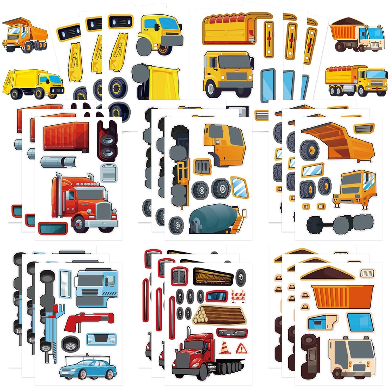 24 Sheets Make Construction Truck Stickers Make A Face Stickers for Kids Todd...