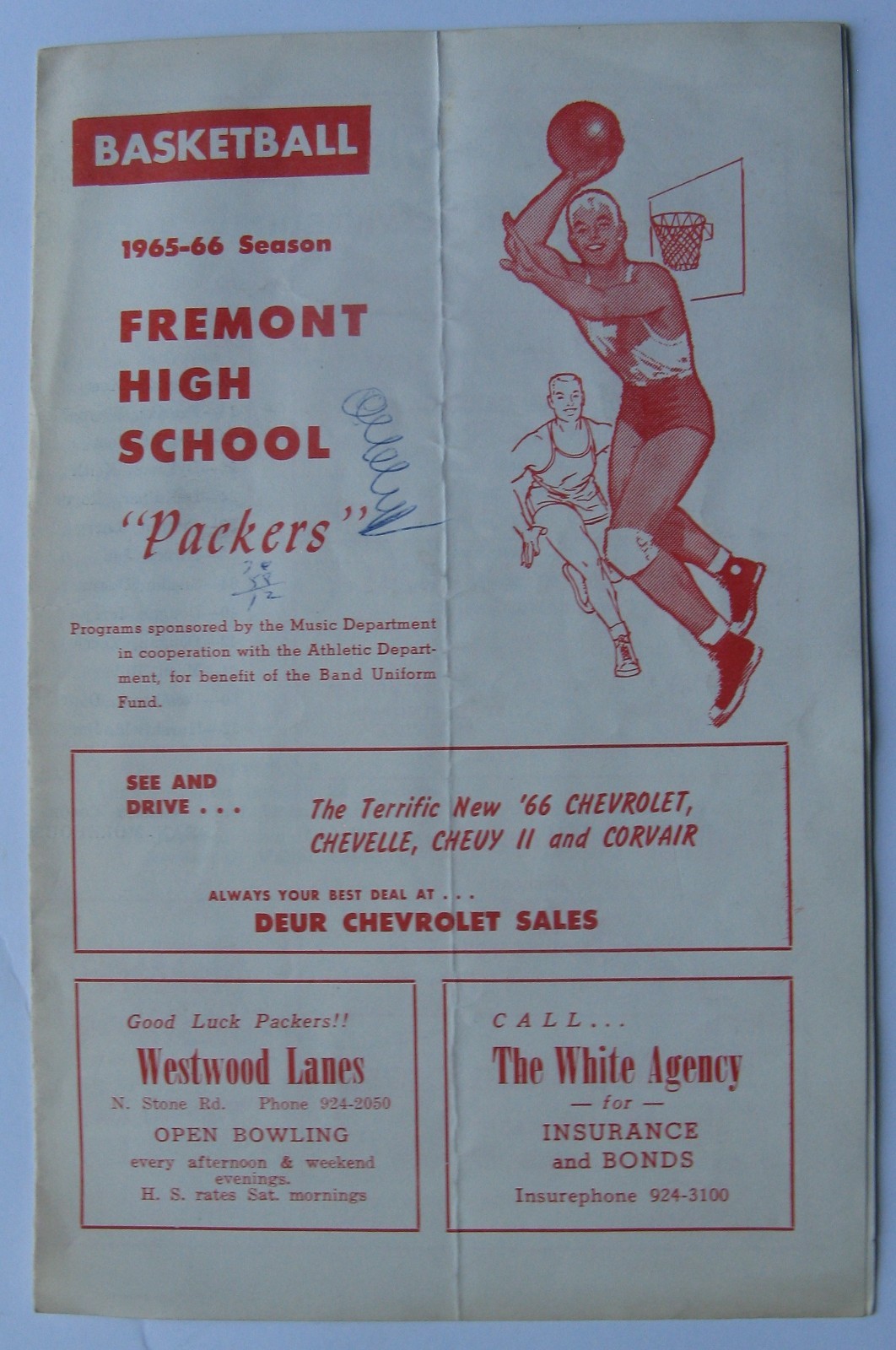 1965-1966 Fremont (Michigan) High School Packers Basketball Program