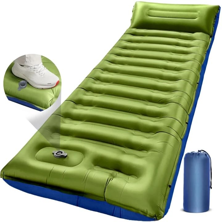 Camping Sleeping Pad Extra Thick 5.9 Inch Builtin Pillow Foot Pump Ultralight