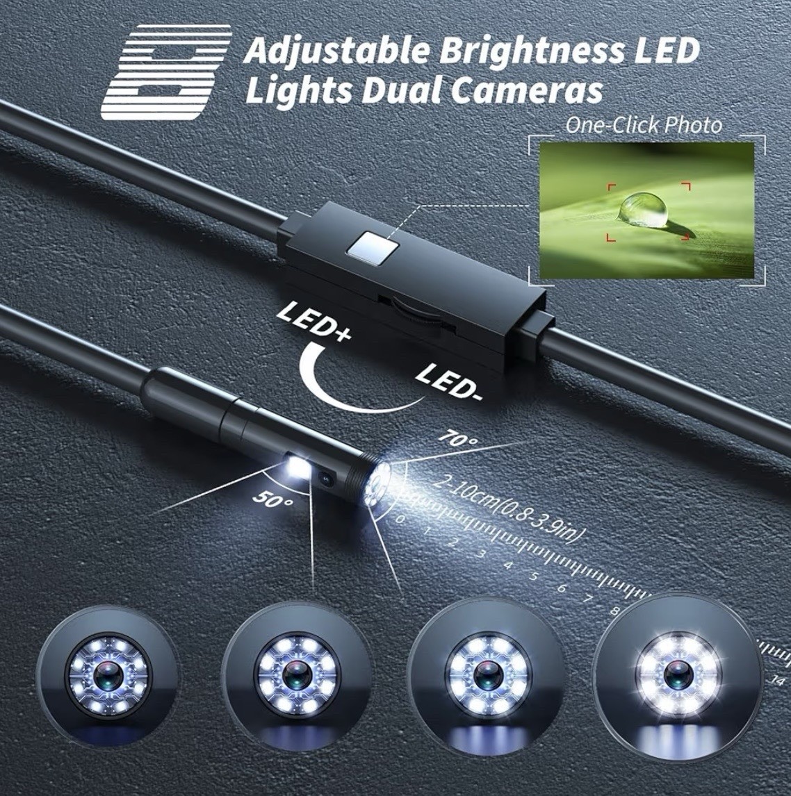 1920P HD Endoscope Camera 16.4ft Borescope LED Light iPhone Android Waterproof