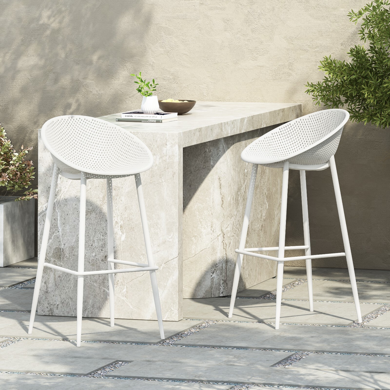 Indoor & Outdoor Polypropelene Plastic Gable Barstool (Set of 2)