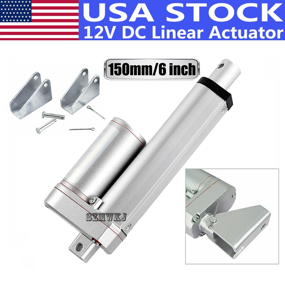150mm/6" Inch Linear Actuator Heavy Duty High Speed 12V 330lbs 1500N W/ Brackets