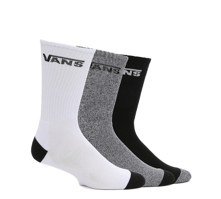 Vans Mens Classic Crew Socks 3-Pack  Basics Black White Grey Multi Color