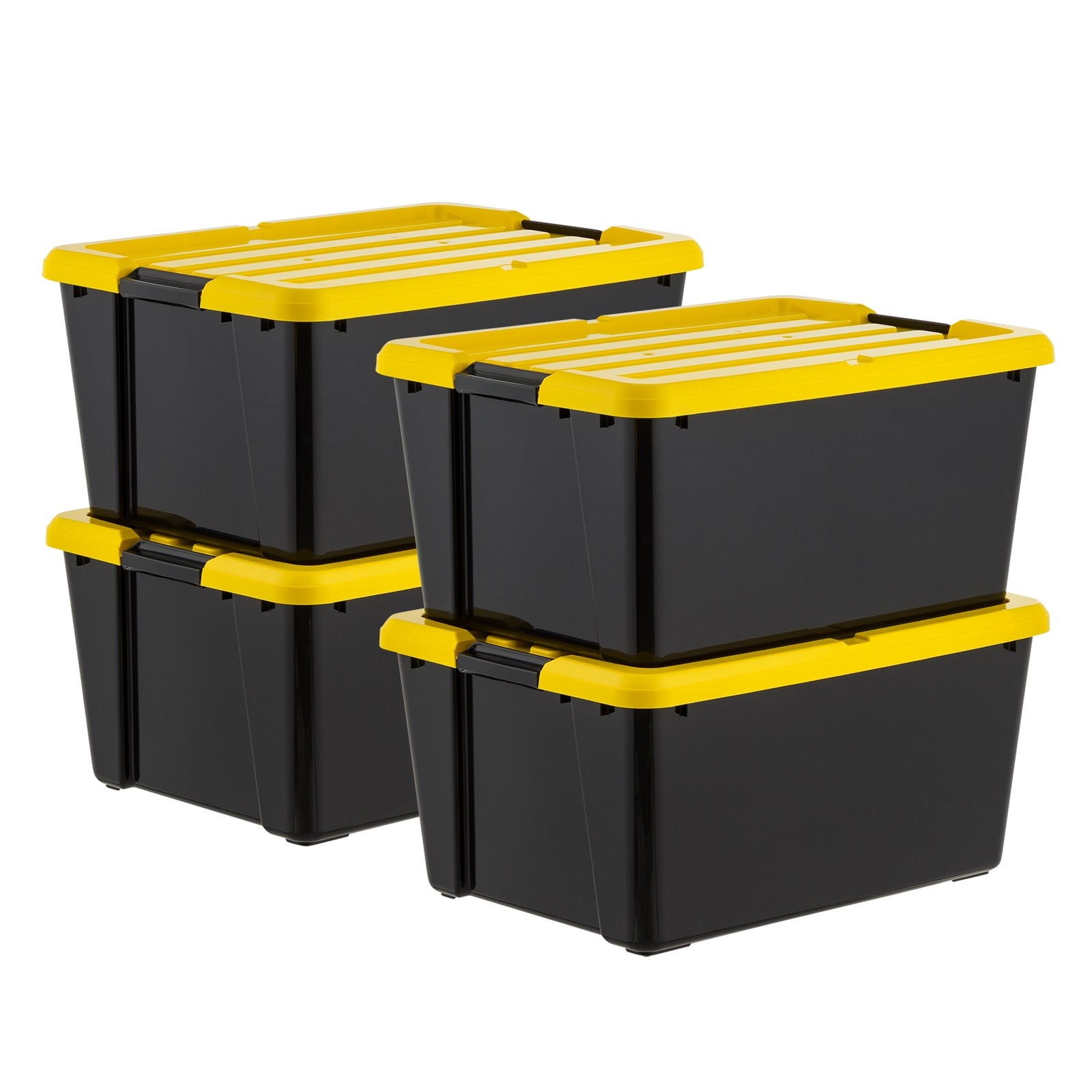 45 Qt Black Plastic Stackable Storage Bin with Lid Tote, 4-Pack