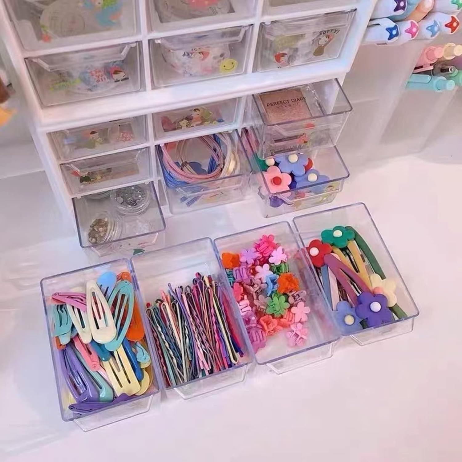 2PCS Small Drawer Organizer for Desk, Desktop Drawer Organizer with 9 Clear D...