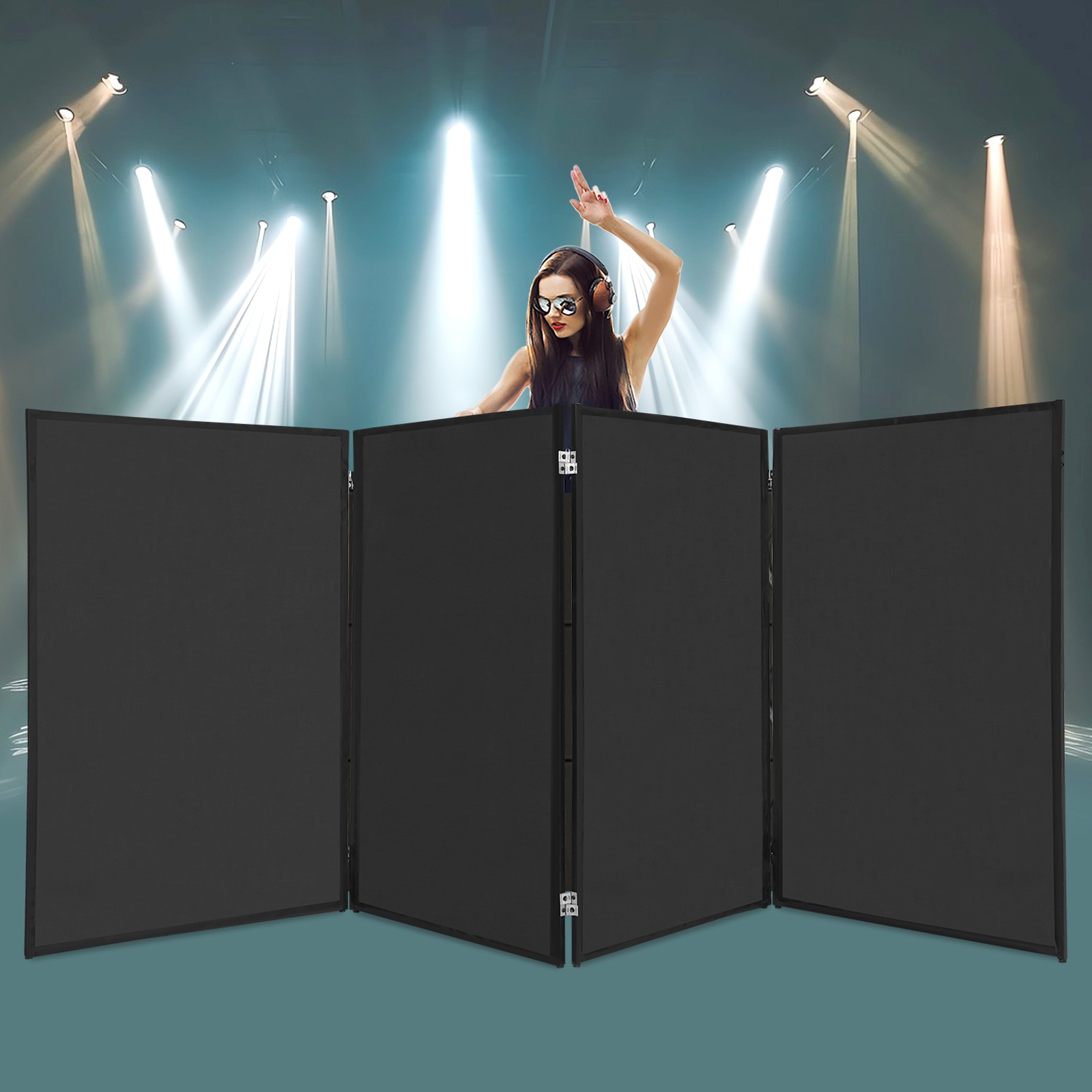 DJ Foldable 4-Panel Booth Cover Screen Black Portable With Carry Bag