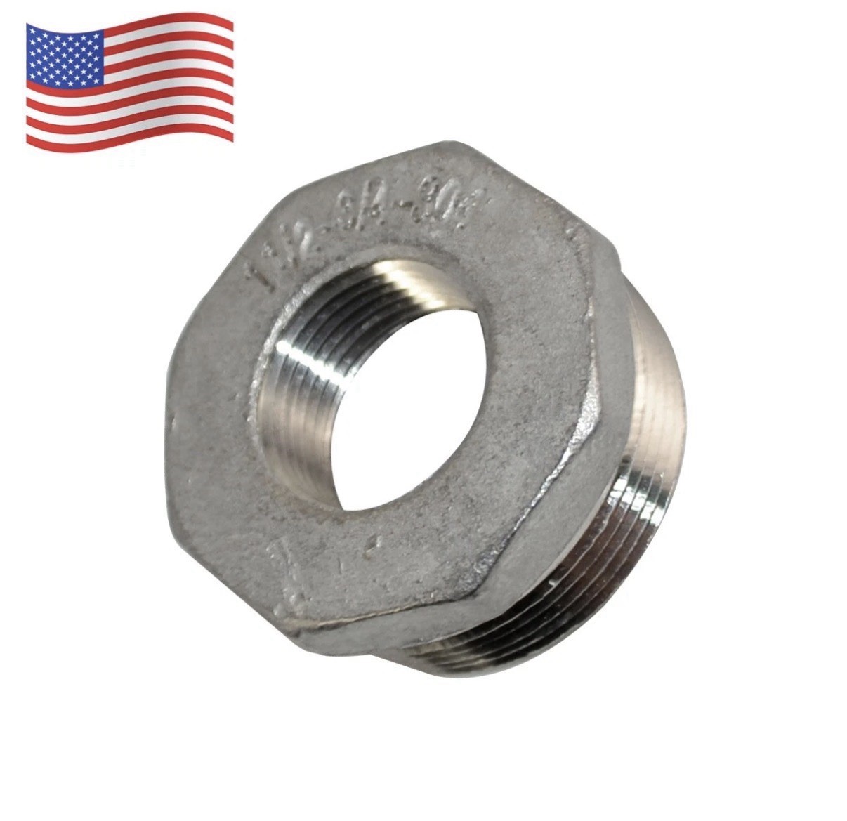 1-1/2” male to 3/4“ female bushing Pipe Reducer Fitting Connector Adapter SS 304