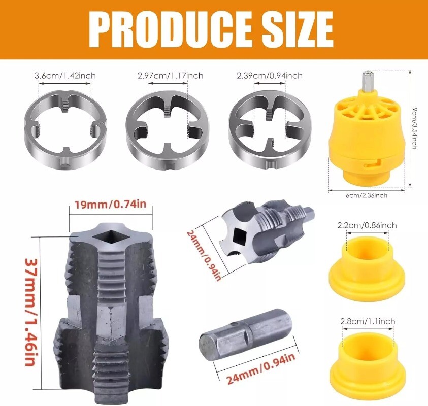Electric Drill Compatible PVC Pipe Threader Kit with Various Die Sizes -Set 7PCS