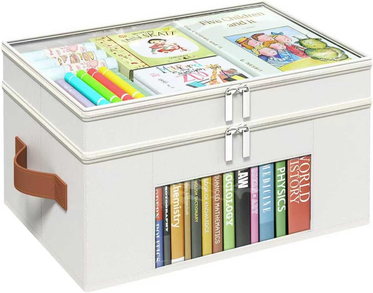 Craft Organizers and Storage Box, 2-Layer, Beige | 18 QT, Transparent Cover, Lea