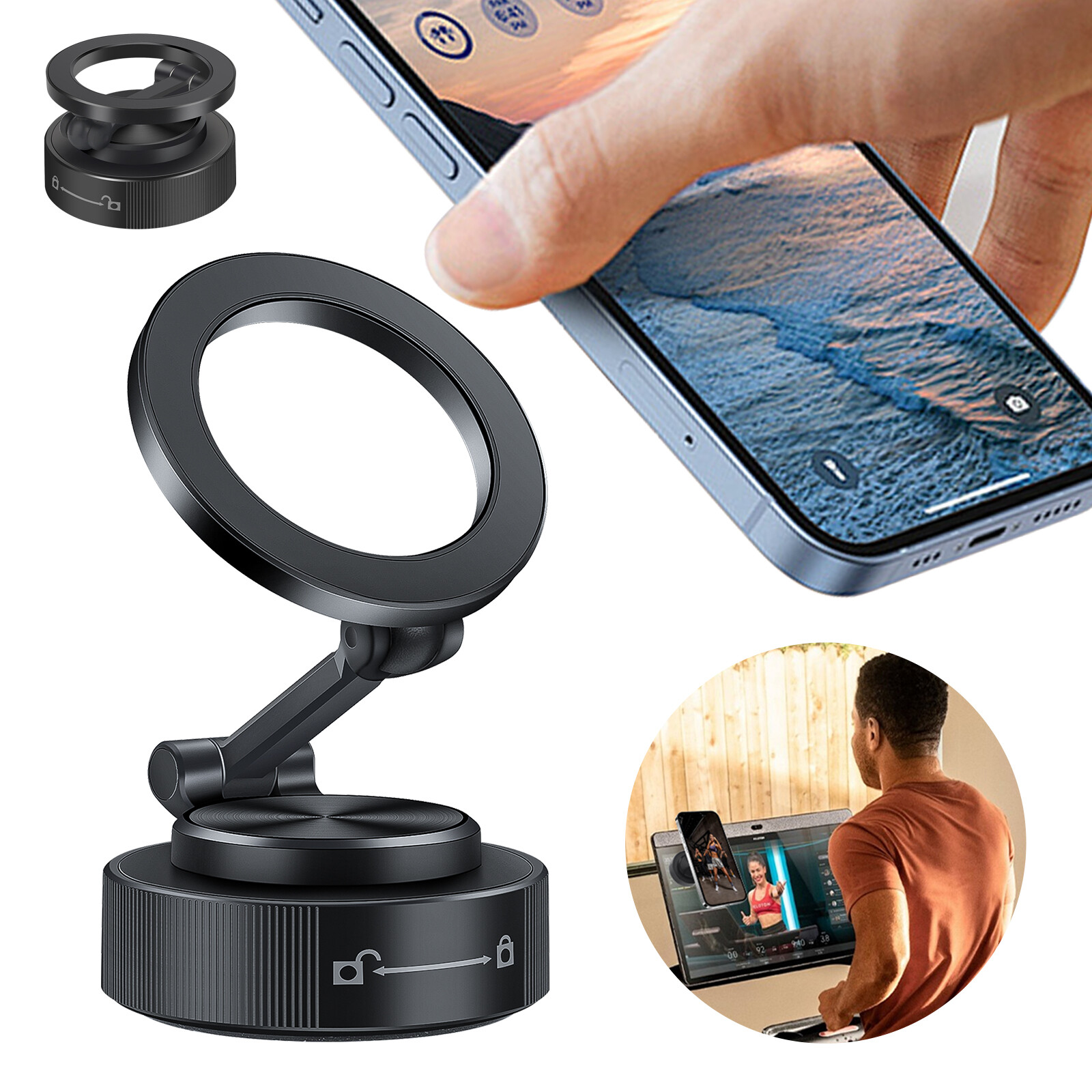 360° Vacuum Magnetic Car  Phone Holder Suction Cup Mount Foldable MagSafe Stand