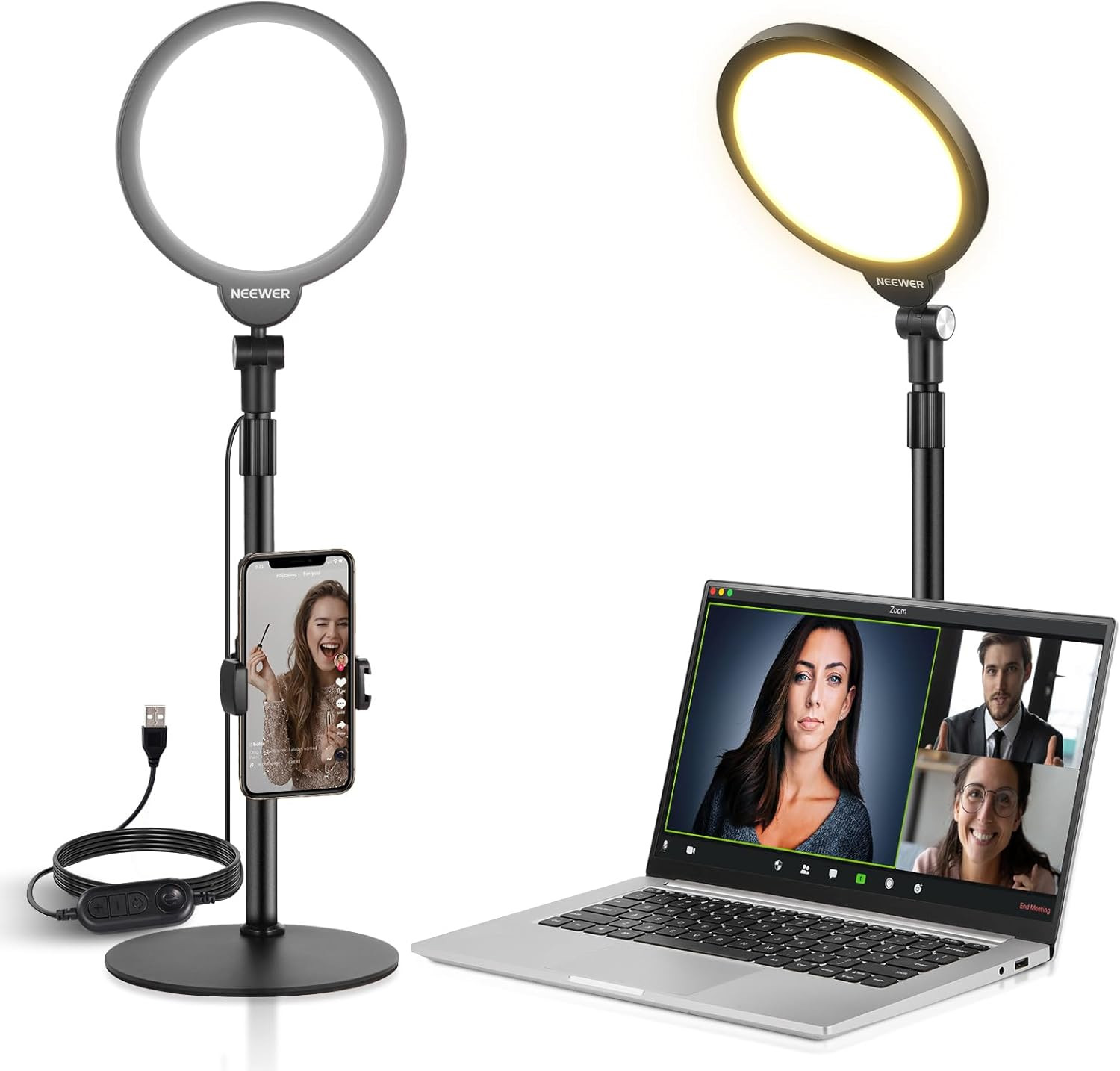 Basics 7" Desk Ring Light for Video Recording, 10W Dimmable Full Screen Key Ligh