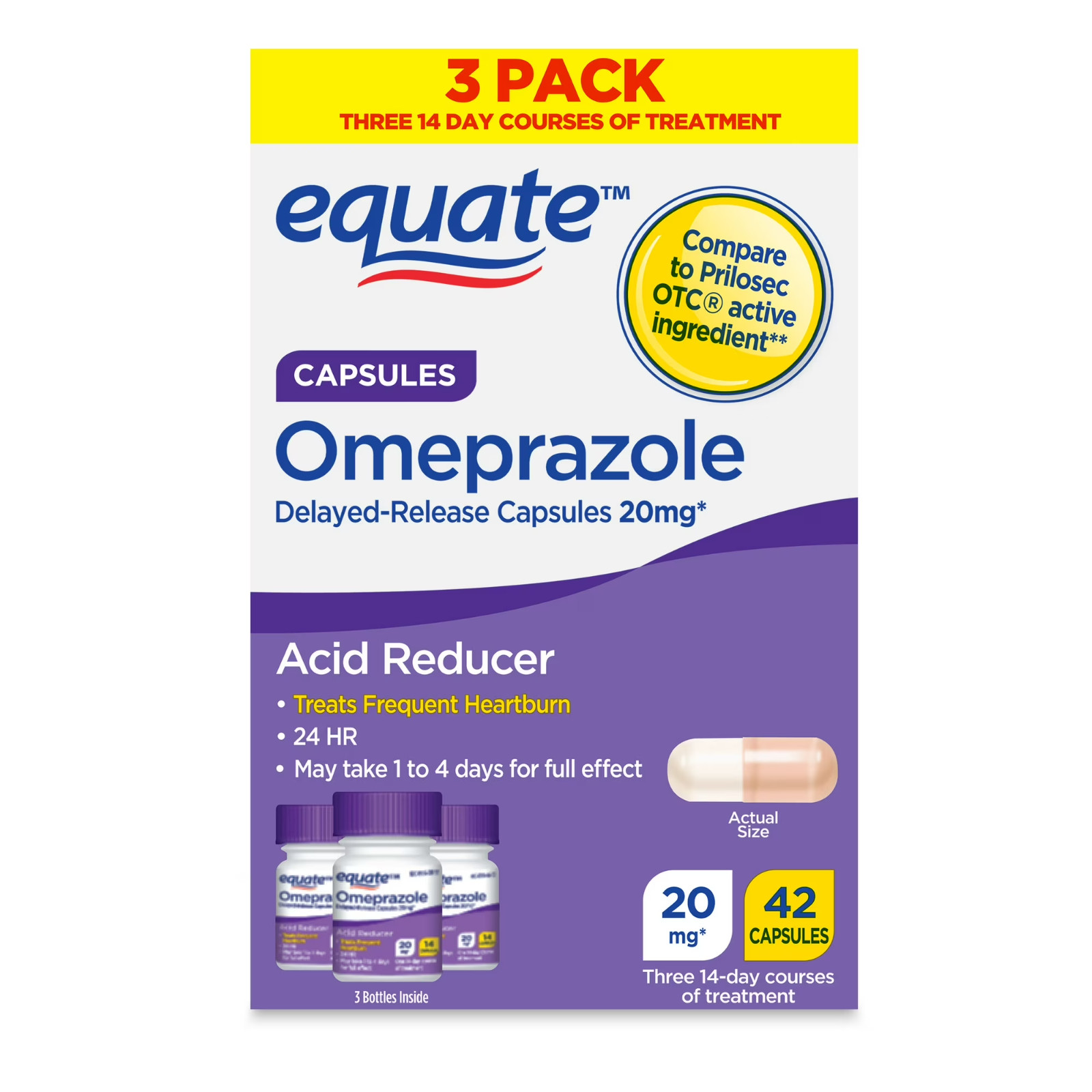 Equate Omeprazole 20mg Delayed-Release Acid Reducer 42ct Compare Prilosec