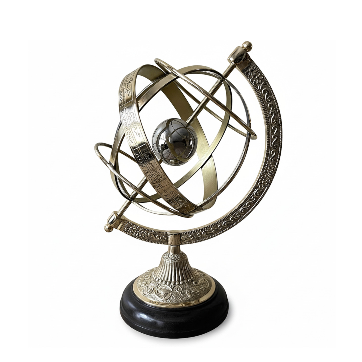 Vintage Style Brass Armillary Sphere Globe Decor - 12" Celestial Model
