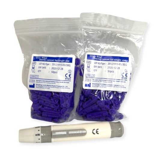 Lancing Device & 100 x 30 Gauge Twist Top Lancets, Blood Sampling Pen, 5