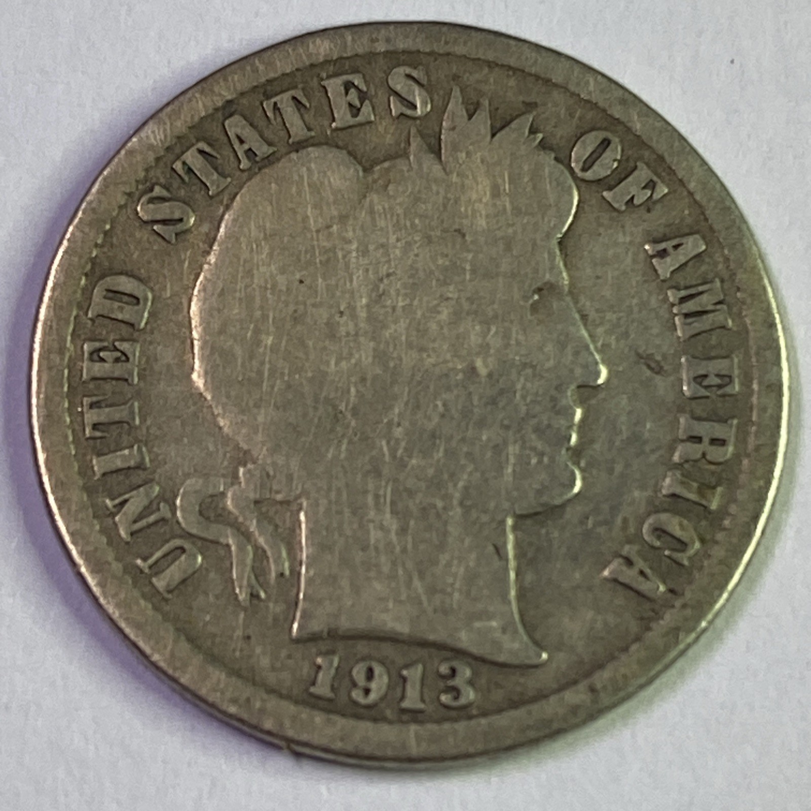 1913-S Silver Barber Dime, Key Date, Tough Date To Find!