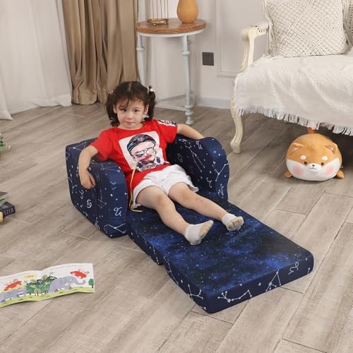 Kids Sofa, 2-in-1 Kids Couch Fold Out, Convertible Sofa to Bed Constellation
