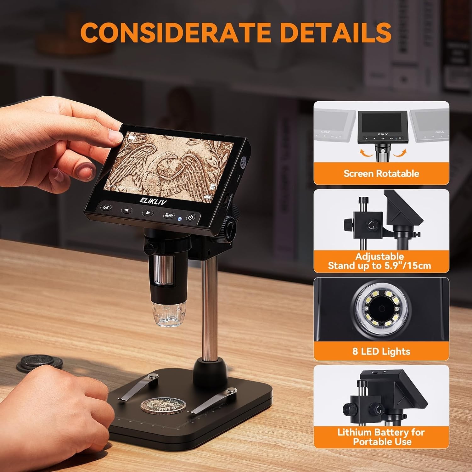 Portable 1000x Coin Microscope - 8 LED Illuminated Viewer for Precise Details