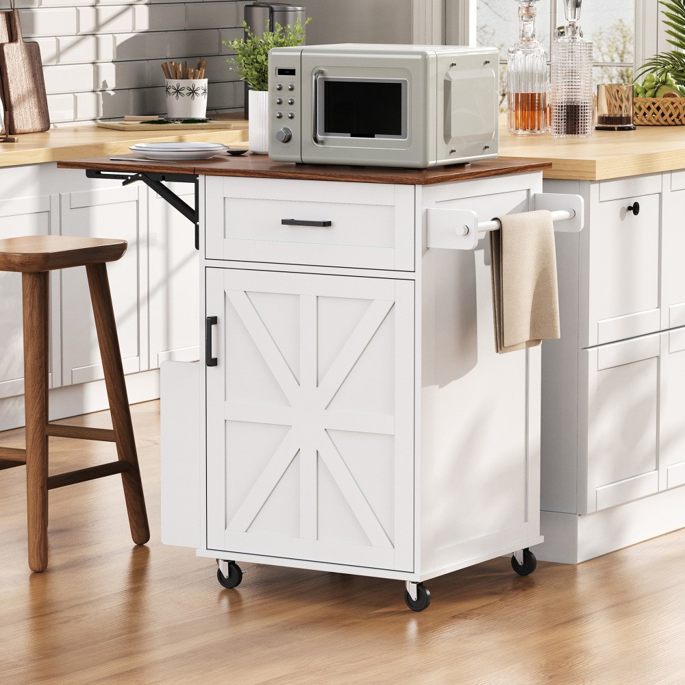 39.3" Farmhouse Kitchen Island with Drop Leaf, Kitchen Storage Island