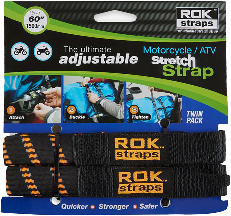 Rok Straps Adjustable Motorcycle Luggage Straps 1500mm 60" 2 Pack - Black/Orange