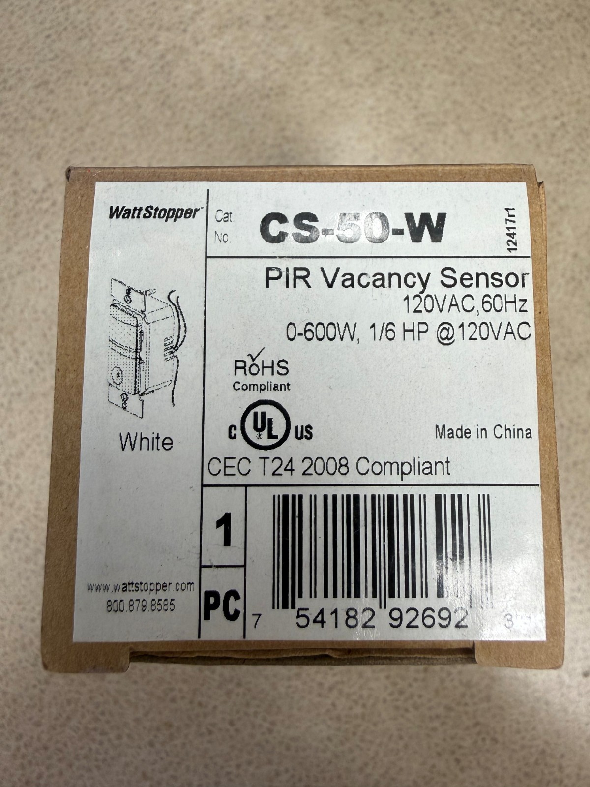 WattStopper CS-50-W PIR Sensor 120VAC 600W