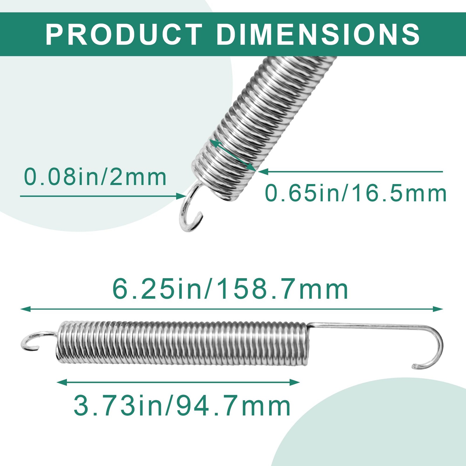 2 PCS 6 1/4 Inch 158mm Recliner Sofa Chair Tension Springs Stainless Steel