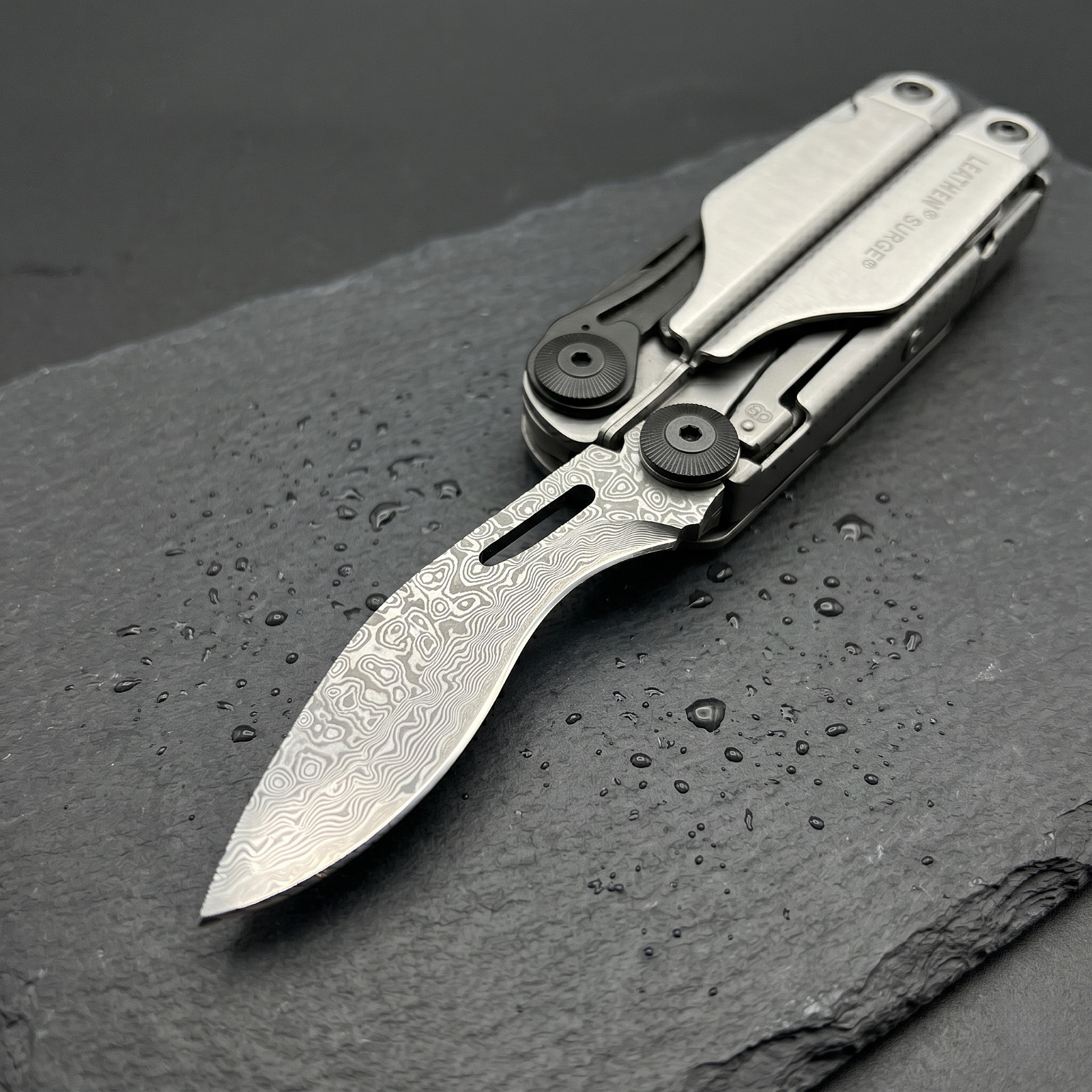 VG10 Damascus Kukri Clip-Point Main Blade – For Leatherman SURGE | EDC Upgrade