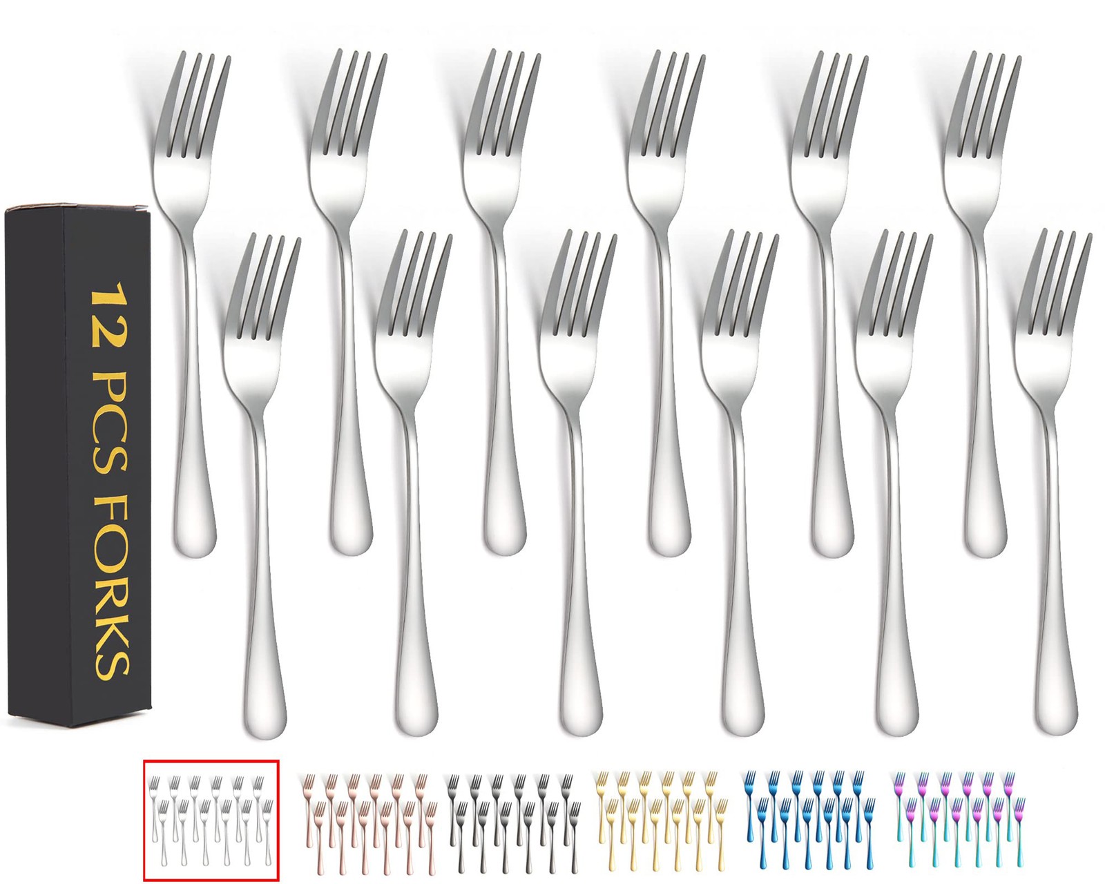 6.8 Inch Stainless Steel Salad Forks, Set Of 12, Mirror Polish Flatware