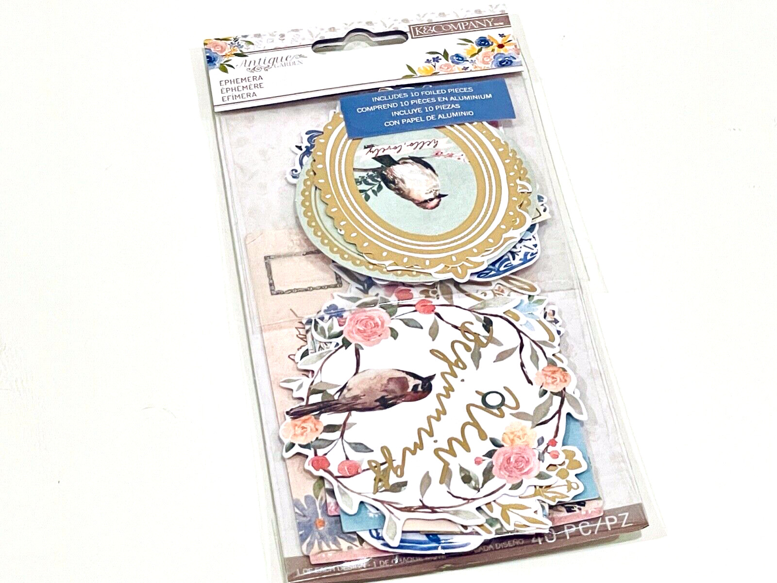 K&COMPANY ANTIQUE GARDEN GOLD FOIL EPHEMERA 40 PIECES