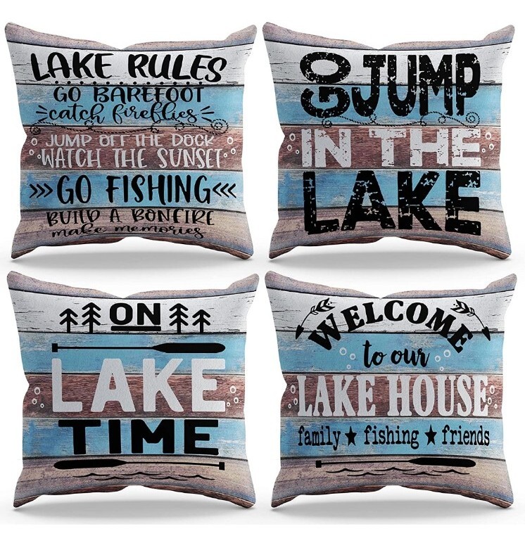 Lake Rules Welcome to Our Lake House Throw Pillow Cover Pillowcase 18x18 Inch...
