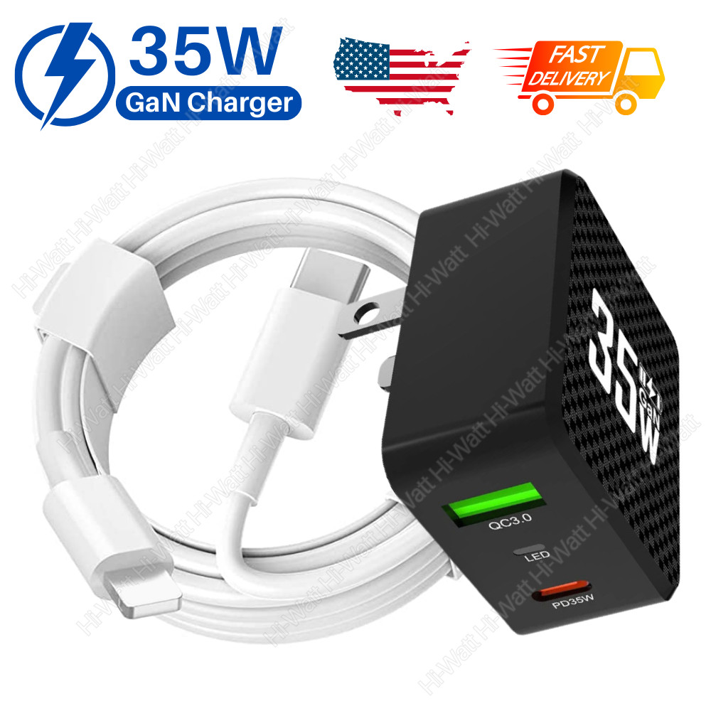 35W GaN USB C Fast Wall Charger PD Type C Adapter Cable For iPhone 14/13/12/11/8