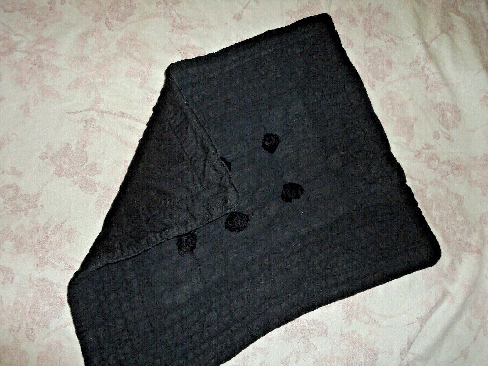 POTTERY BARN BLACK QUILTED POM POM (1) STANDARD PILLOW SHAM 20 X 26