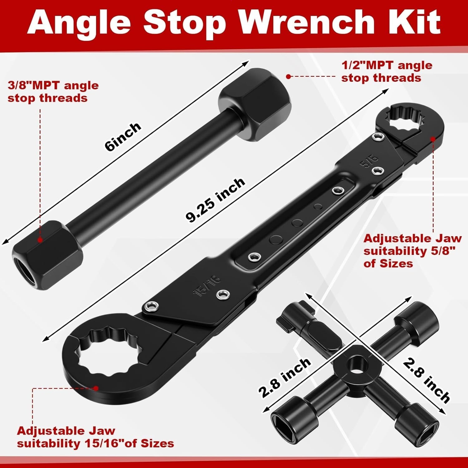 5 Pcs Angle Stop Wrench Kit Plumbing Tool, Compression Sleeve Puller