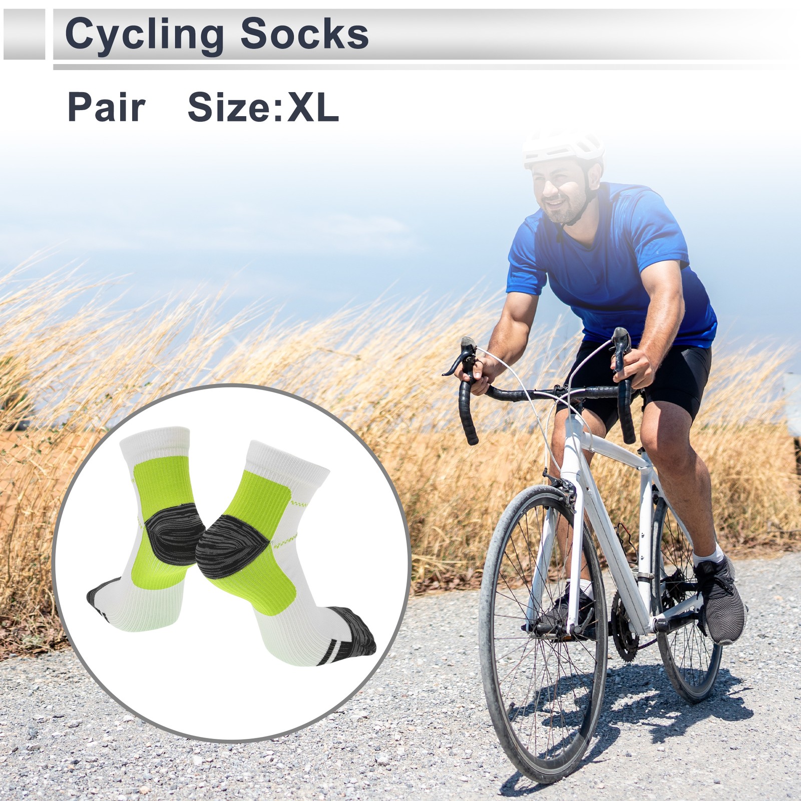 Cycling Socks Anti-Friction Shock Absorption Size XL Low-Cut Green White