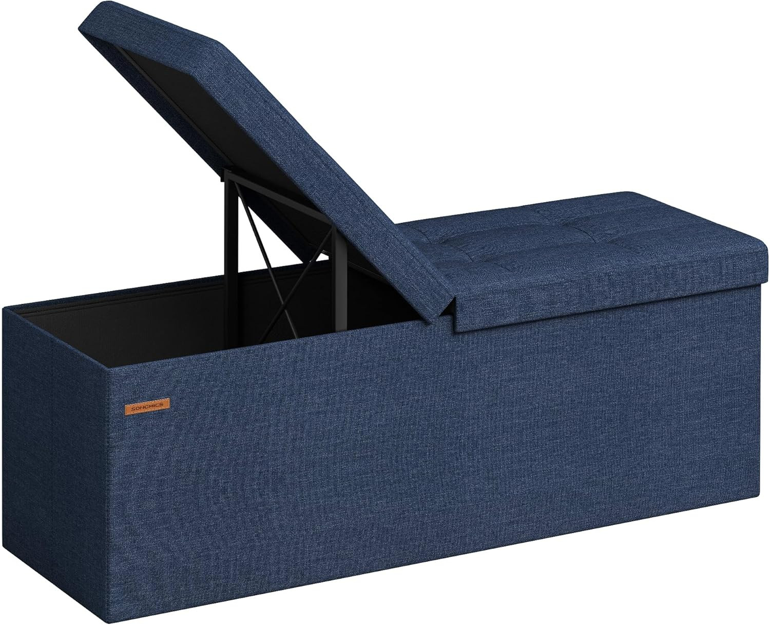 43'' Foldable Storage Ottoman Bench Flip Lid Entryway Living Room Midnight Blue
