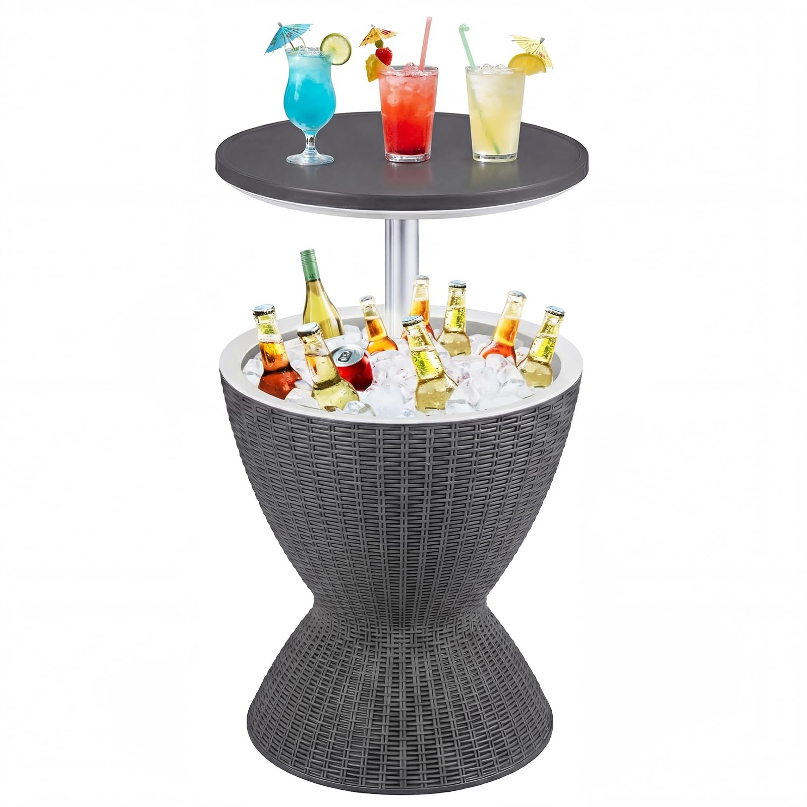 Outdoor Cooler Table, Multi-Functional Cooler Bar Table, Adjustable Height Ic...